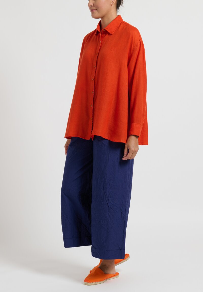 Péro French Knot Embroidered Pashmina Shirt in Orange	