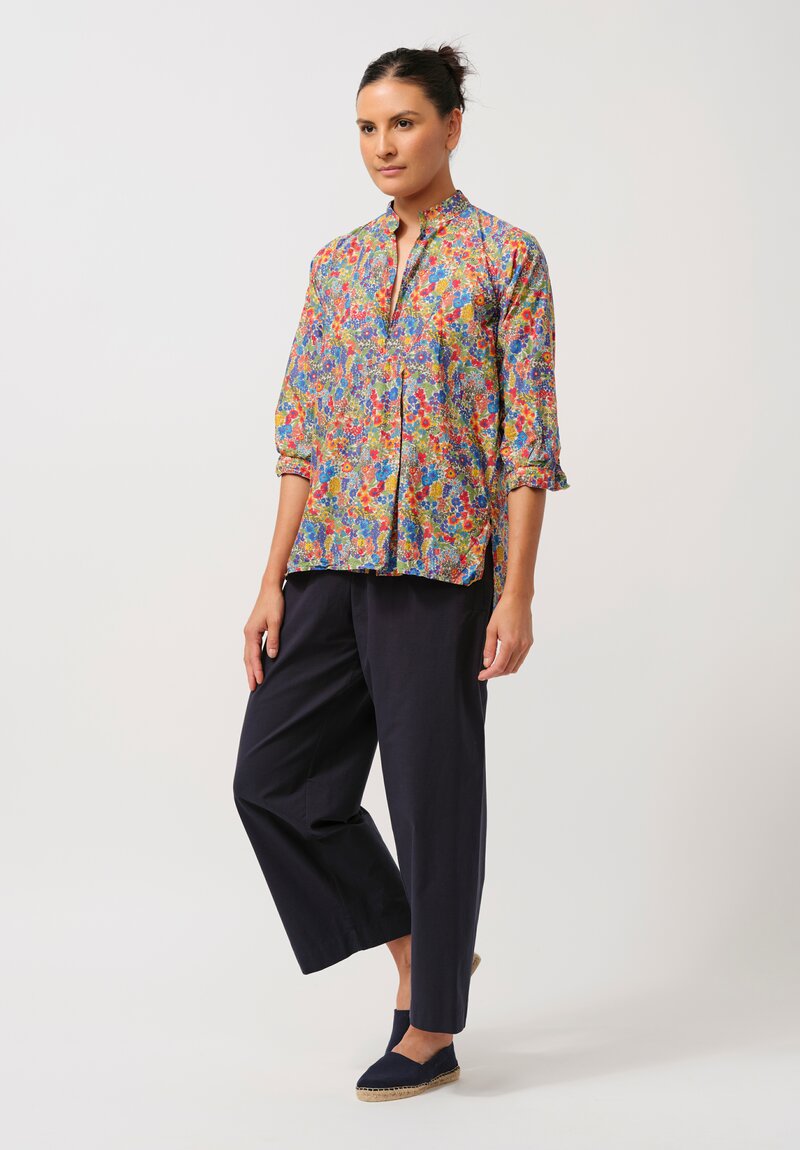 Daniela Gregis Washed Cotton Floral Kora Top in Blue, Red & Orange	