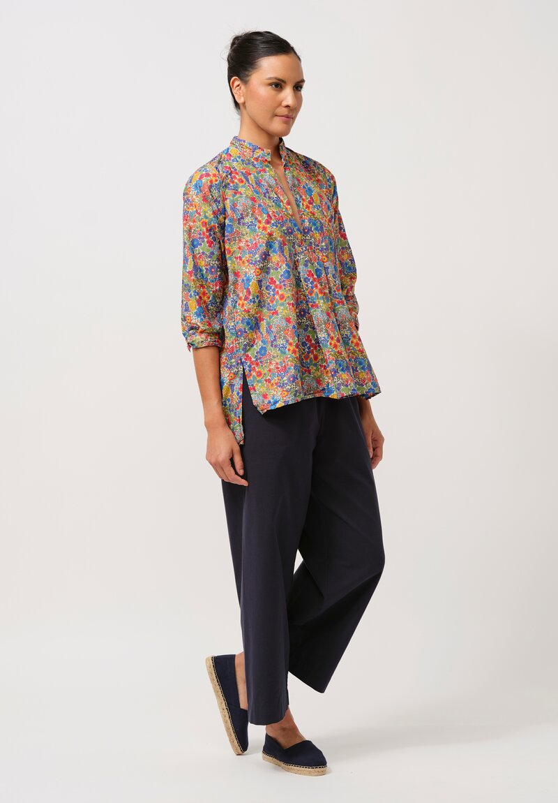 Daniela Gregis Washed Cotton Floral Kora Top in Blue, Red & Orange	