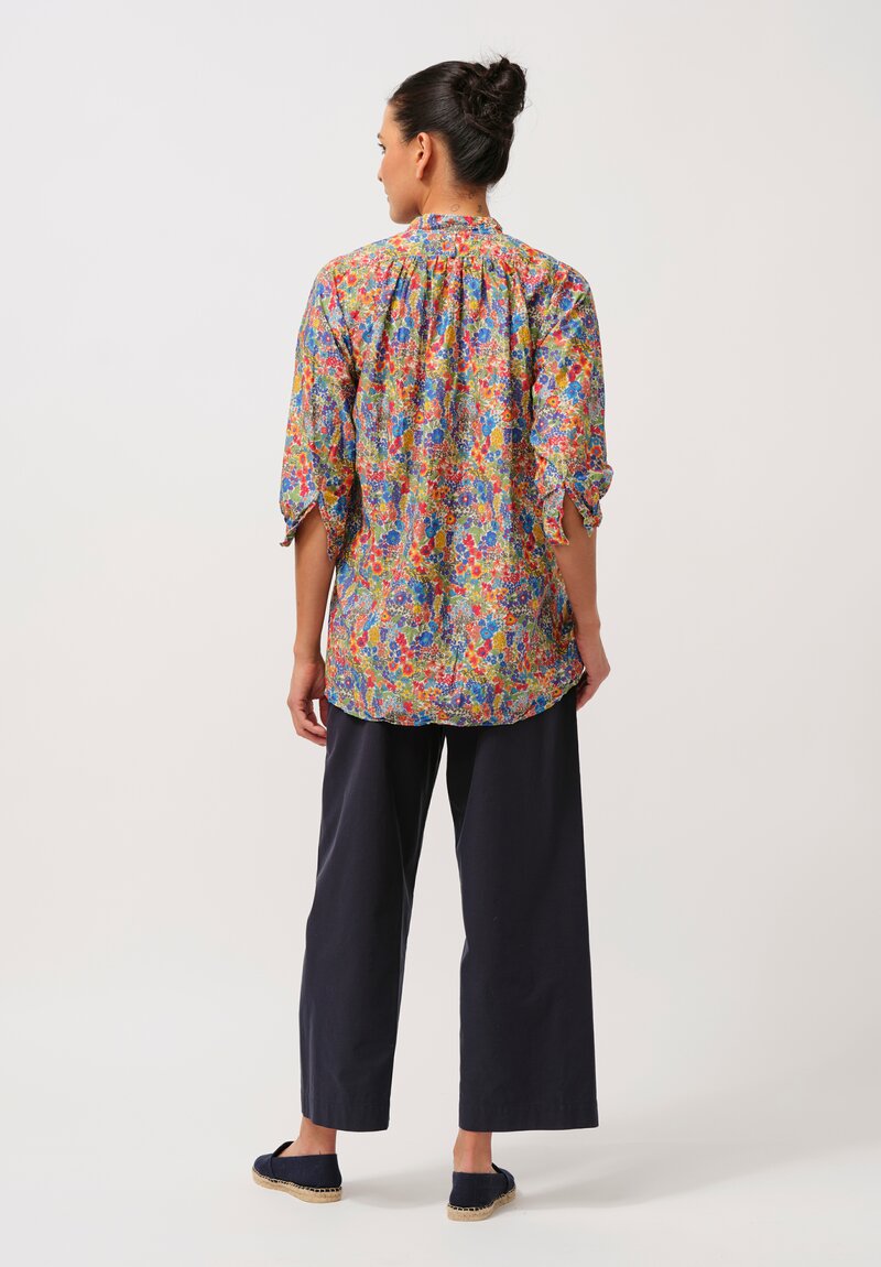 Daniela Gregis Washed Cotton Floral Kora Top in Blue, Red & Orange	