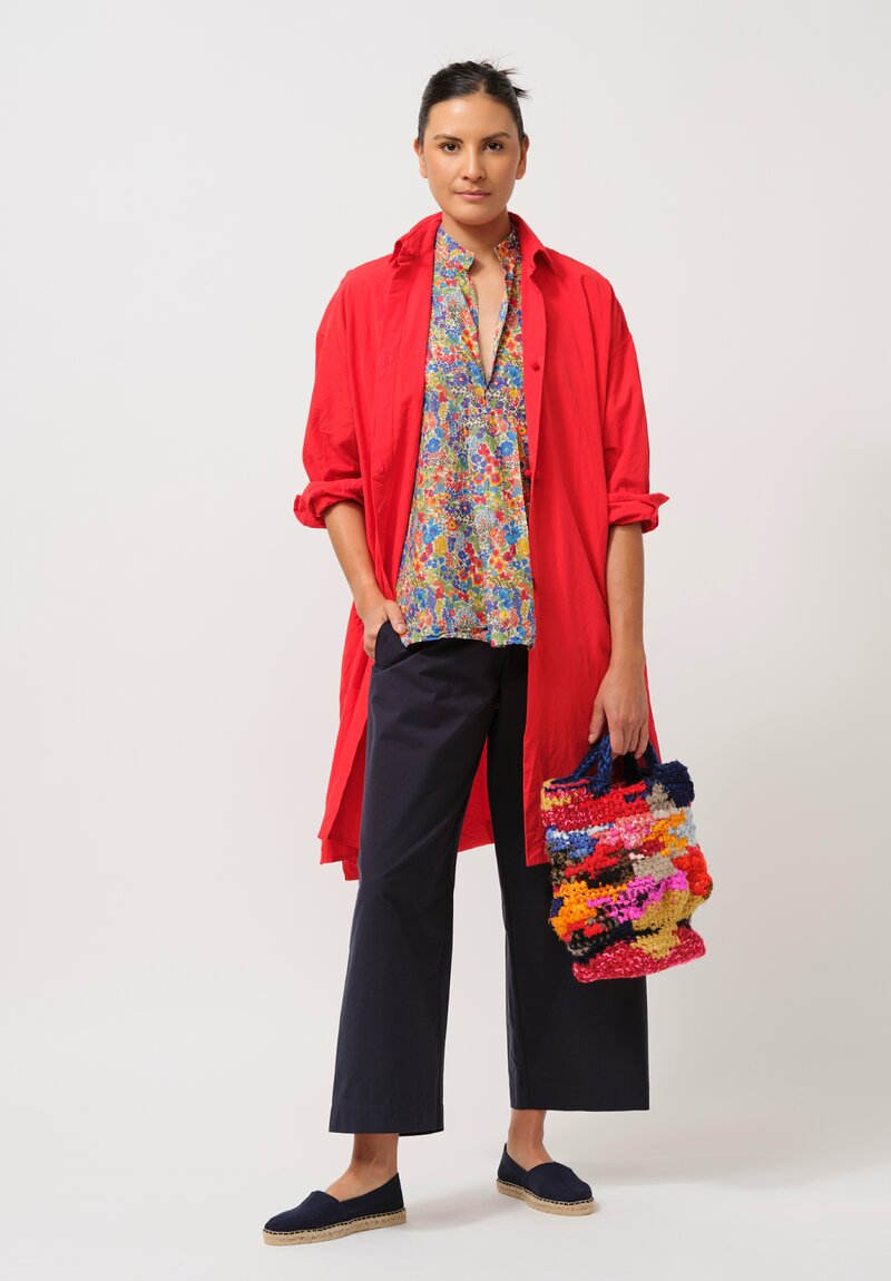 Daniela Gregis Washed Cotton Floral Kora Top in Blue, Red & Orange	