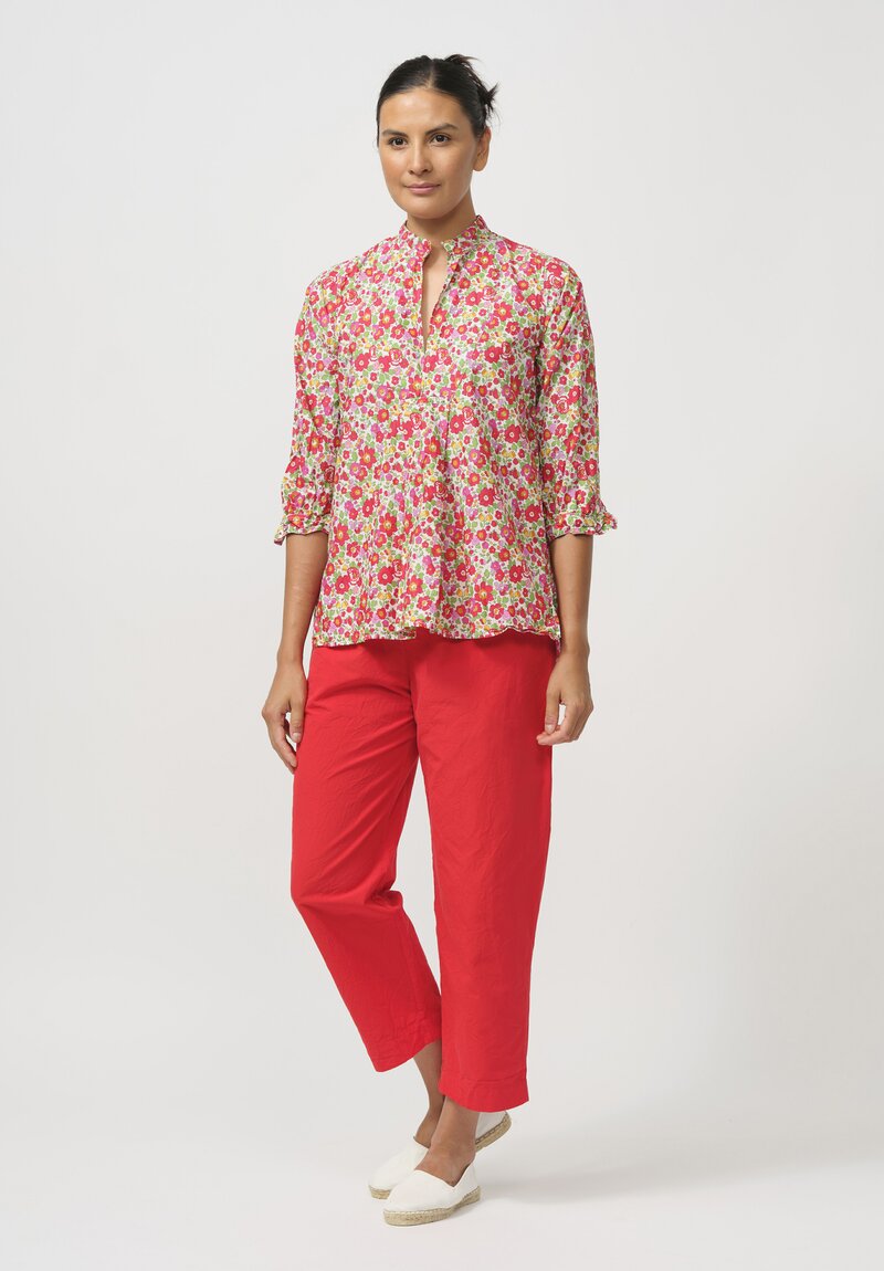 Daniela Gregis Washed Cotton Kora Top in Fiori Rosso Red	