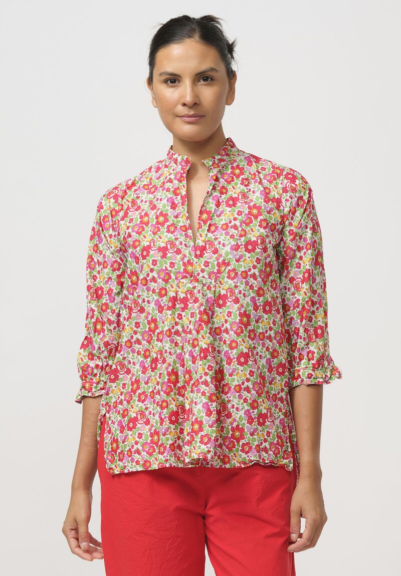 Daniela Gregis Washed Cotton Kora Top in Fiori Rosso Red	