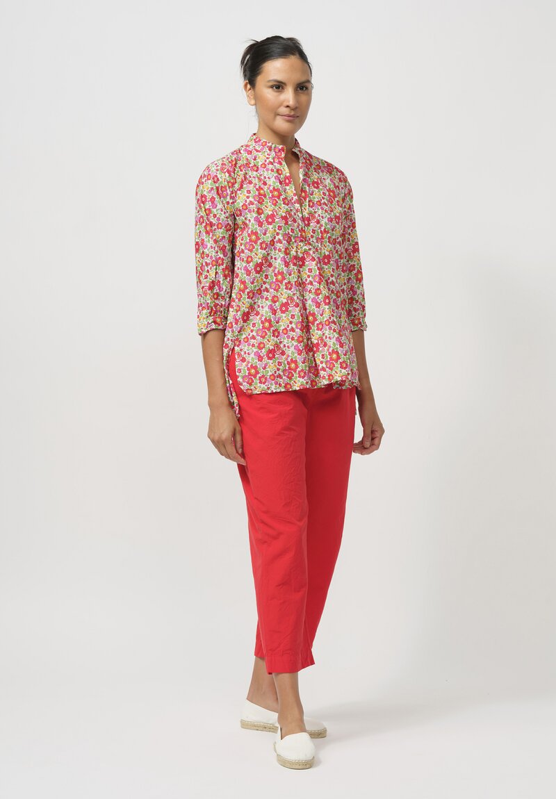 Daniela Gregis Washed Cotton Kora Top in Fiori Rosso Red	