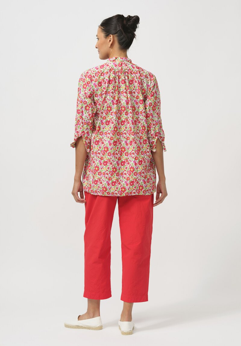 Daniela Gregis Washed Cotton Kora Top in Fiori Rosso Red	