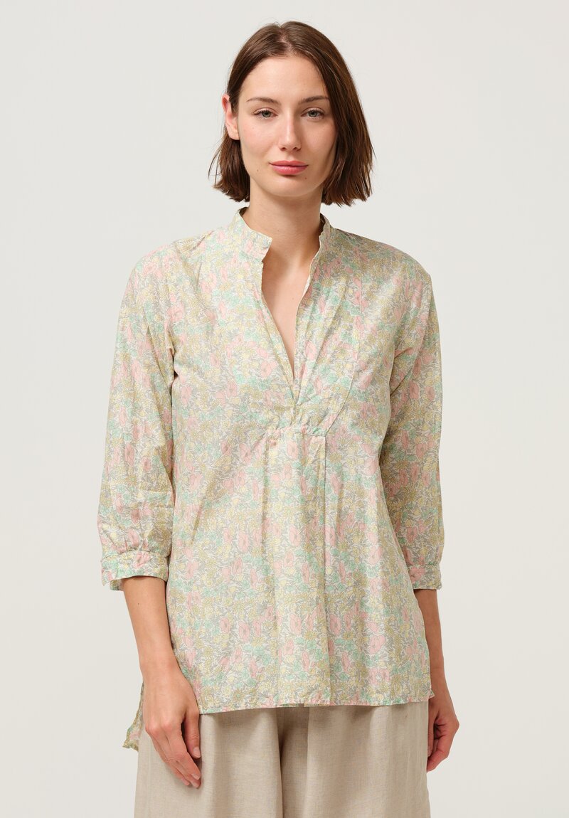 Daniela Gregis Washed Cotton Kora Top in Fiori Rosa White