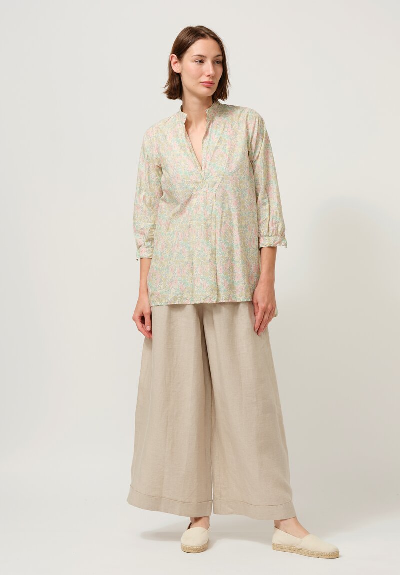 Daniela Gregis Washed Cotton Kora Top in Fiori Rosa White