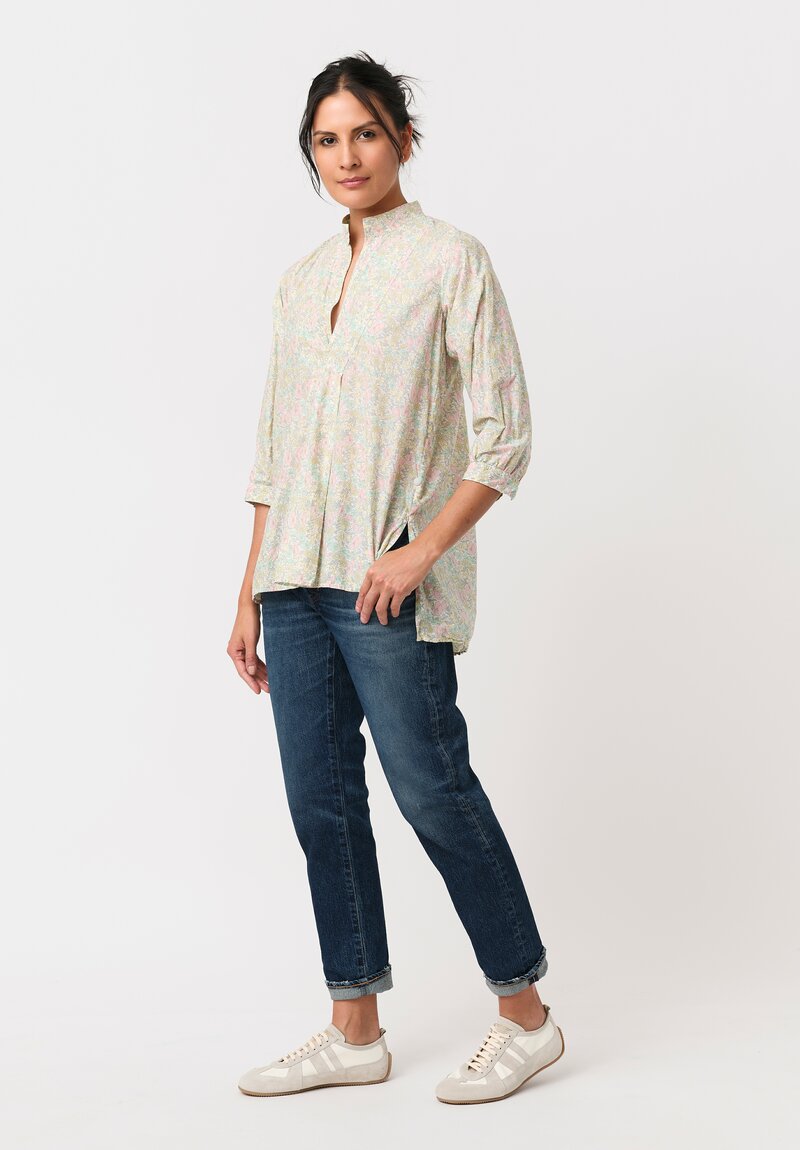 Daniela Gregis Washed Cotton Kora Top in Fiori Rosa White
