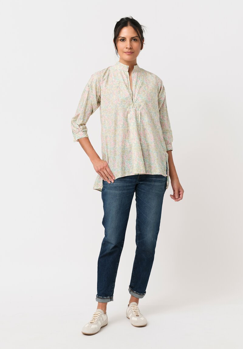 Daniela Gregis Washed Cotton Kora Top in Fiori Rosa White
