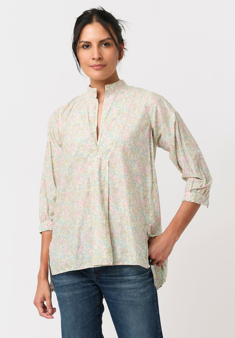 Daniela Gregis Washed Cotton Kora Top in Fiori Rosa White