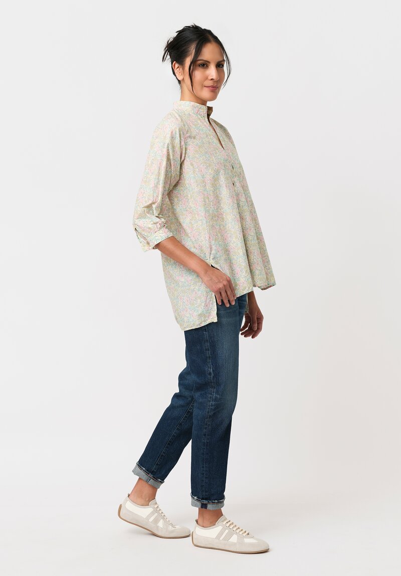 Daniela Gregis Washed Cotton Kora Top in Fiori Rosa White
