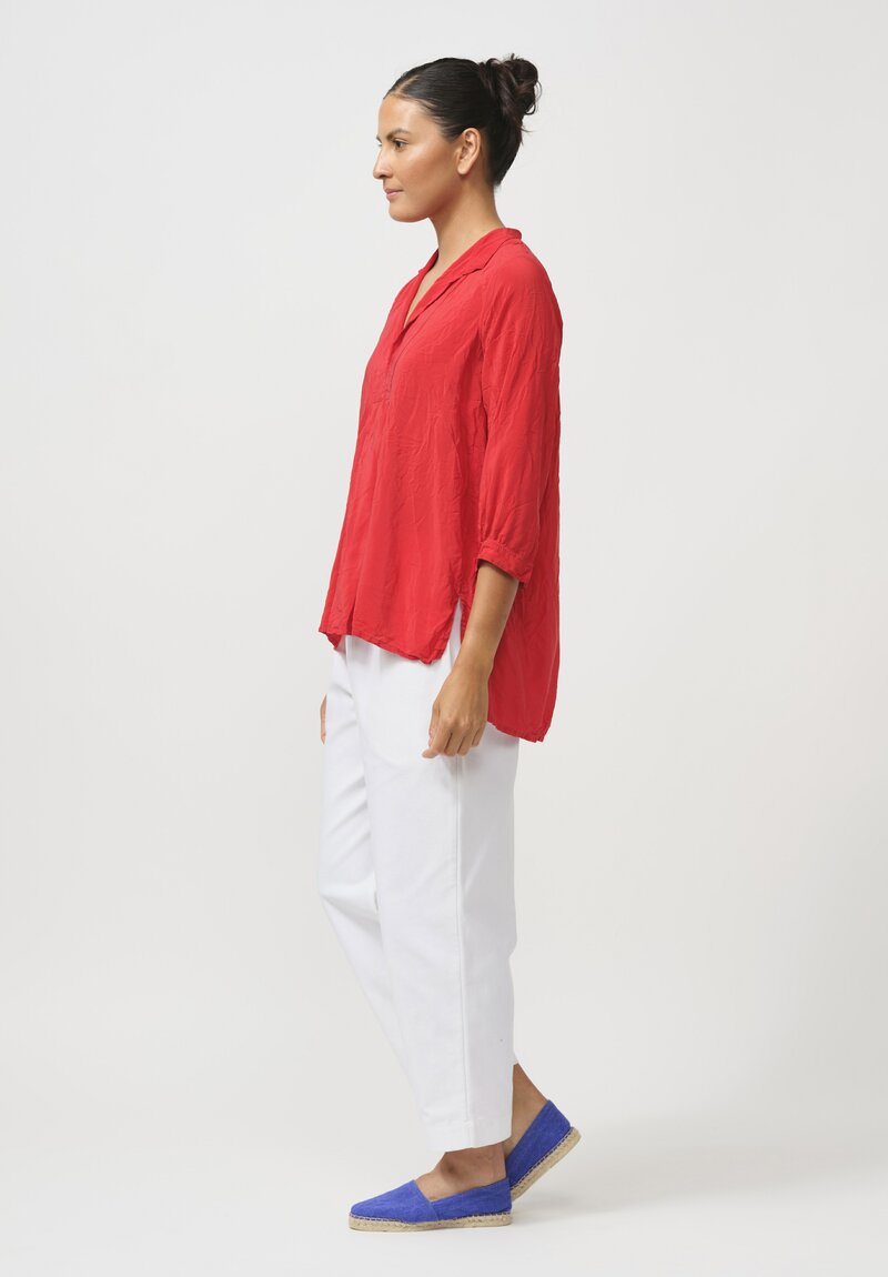 Daniela Gregis Washed Silk Pepe Kora Shirt in Rosso Red	