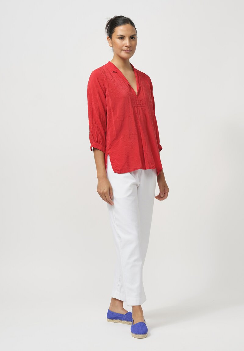 Daniela Gregis Washed Silk Pepe Kora Shirt in Rosso Red	