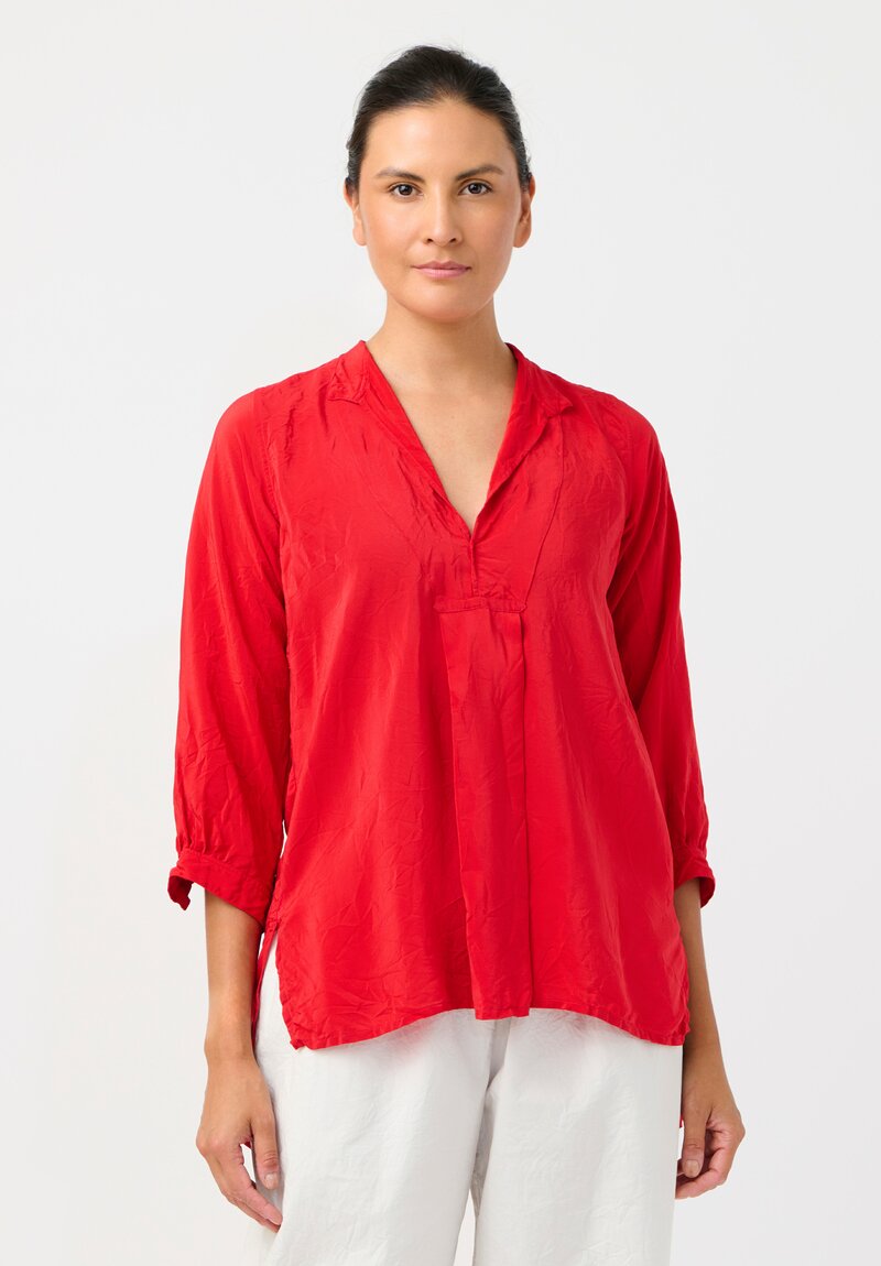 Daniela Gregis Washed Silk Pepe Kora Shirt in Rosso Red