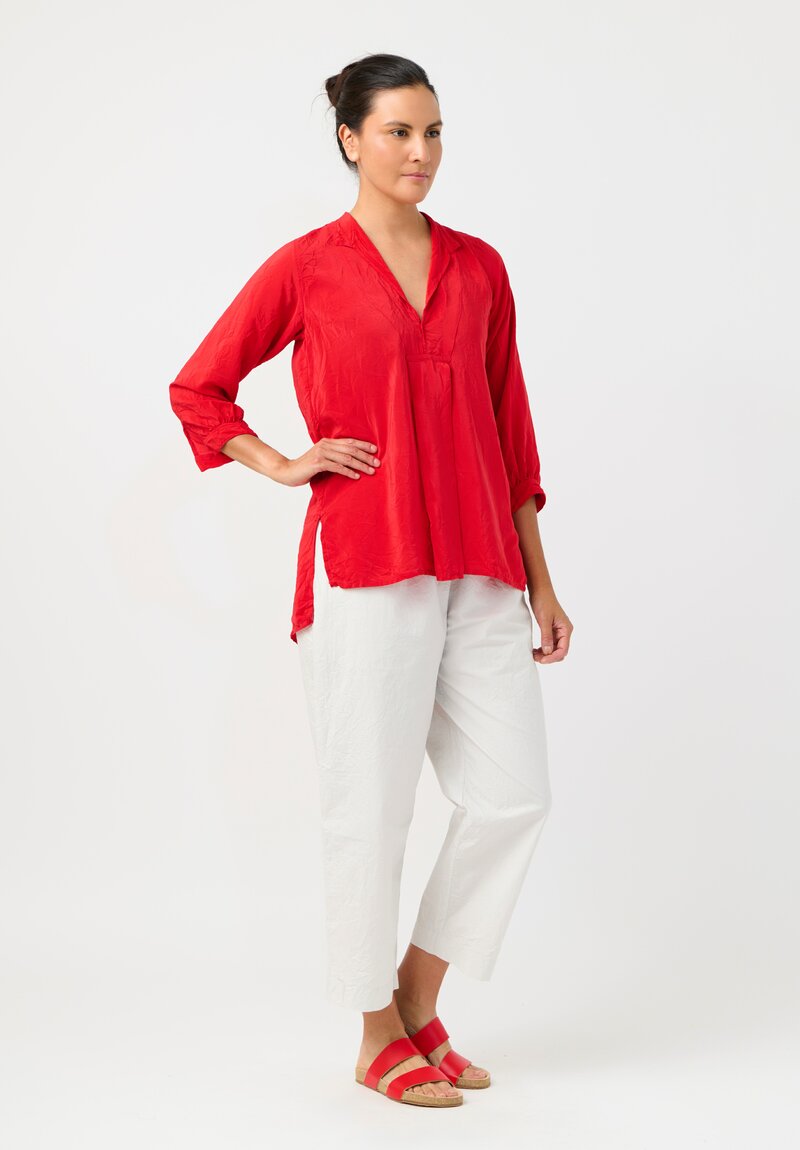 Daniela Gregis Washed Silk Pepe Kora Shirt in Rosso Red
