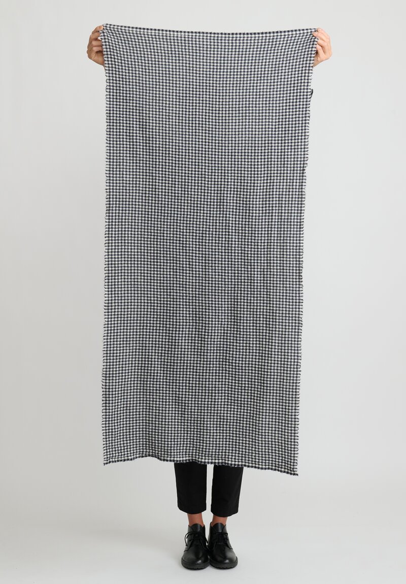 Daniela Gregis Washed Cashmere Checkered "Betulla" Scarf in White & Blue	