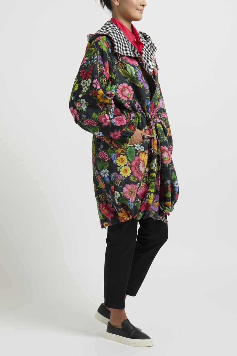 Péro Reversible Floral & Checkered Wool Jacket in Black	