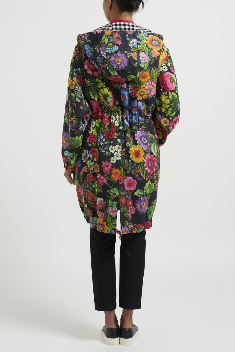 Péro Reversible Floral & Checkered Wool Jacket in Black	