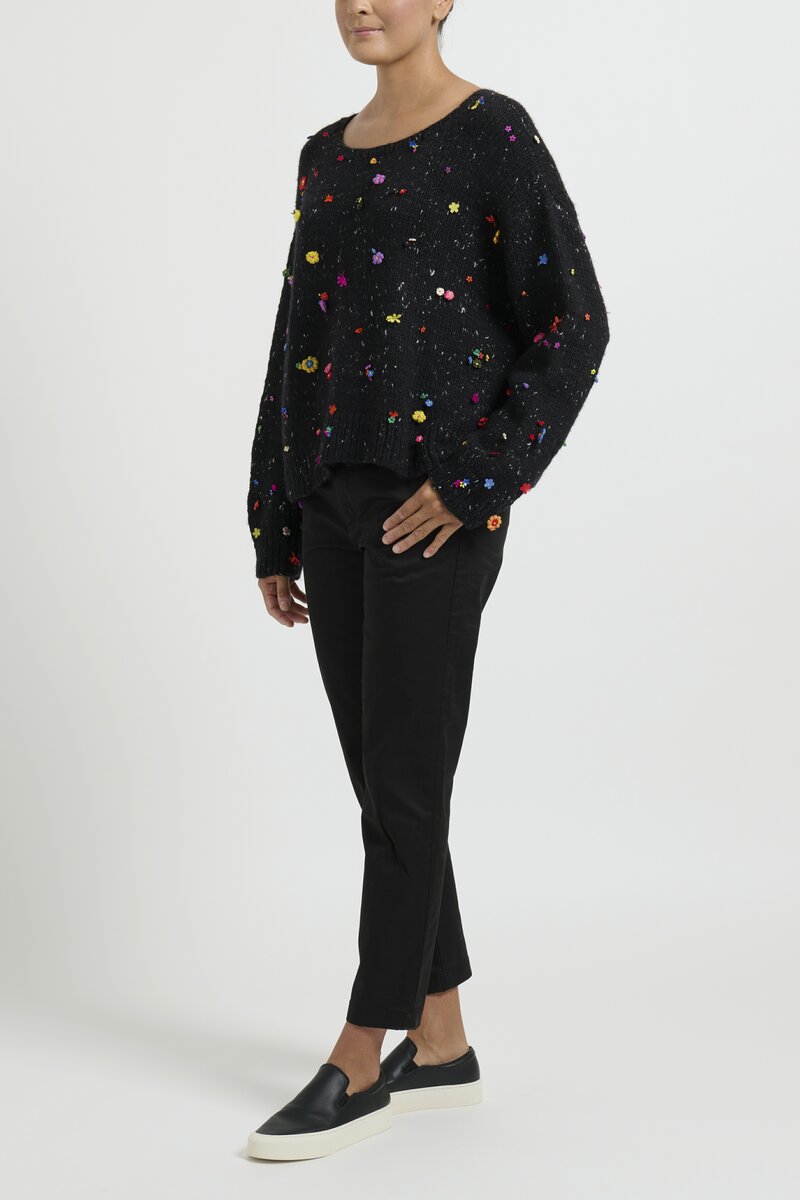 Péro Flower Embellished Wool Sweater in Black	