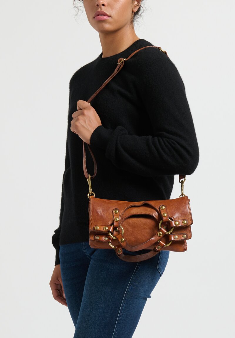 Campomaggi Small Flat Leather ''Pochette'' Shoulder Bag in Cognac Brown	