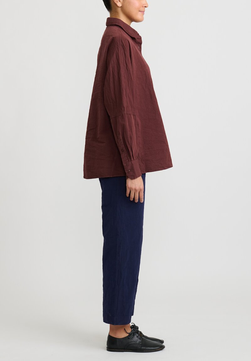 Casey Casey Long Sleeve Waga Soleil Shirt in Paper Cotton in Burgundy Red Brown