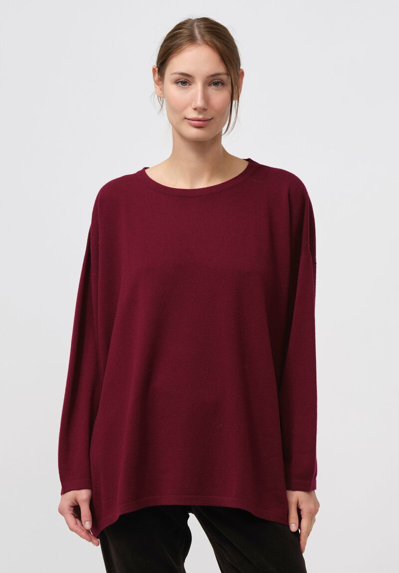 Hania New York Cashmere Long Crewneck Sasha Sweater in Pompeii Red