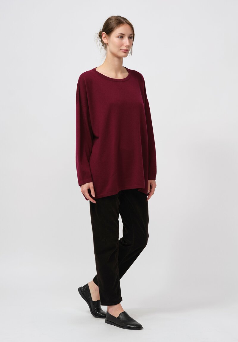Hania New York Cashmere Long Crewneck Sasha Sweater in Pompeii Red