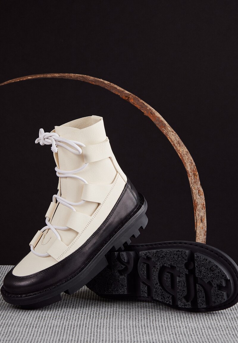 Trippen Lace Up Proof Boot in White & Black	