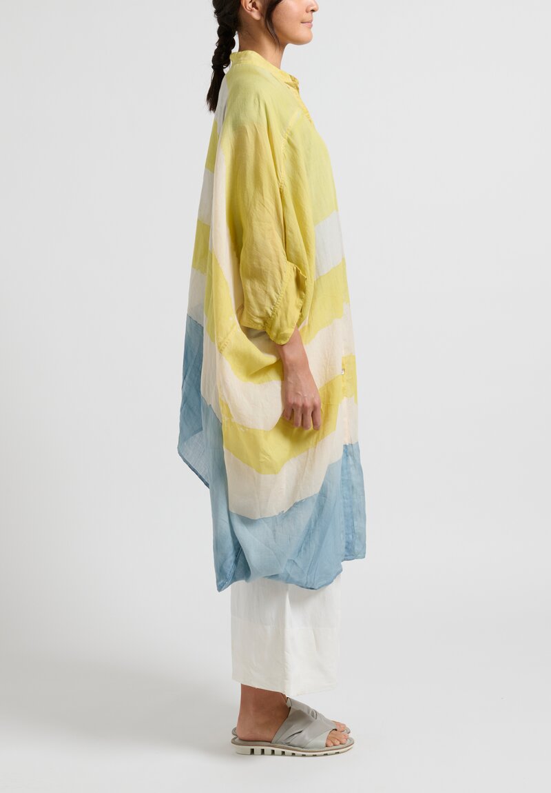 Gilda Midani Striped Linen Square Tunic in Oro Yellow, Snow White and Cloud Blue
