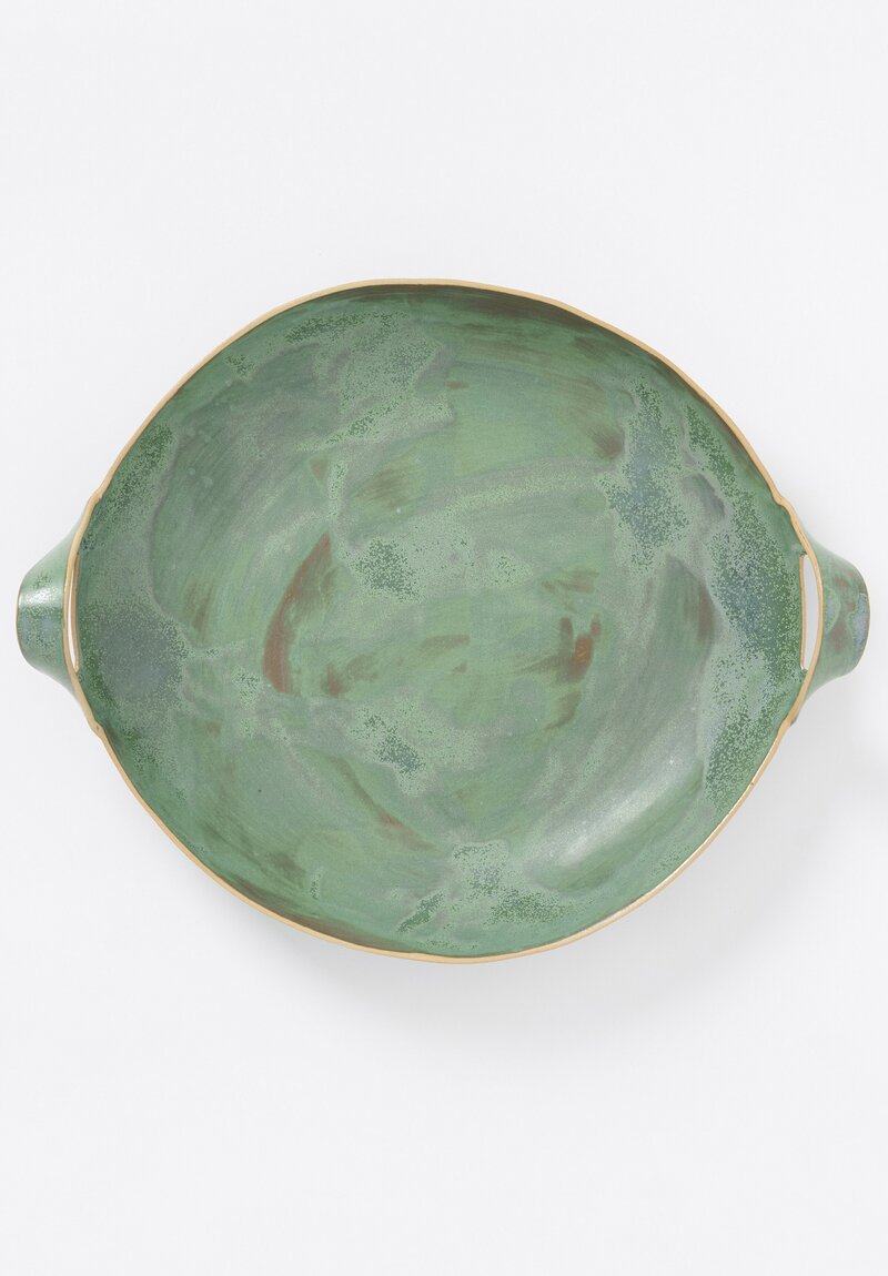 Laurie Goldstein Large Ceramic Bowl with Handles in Green	