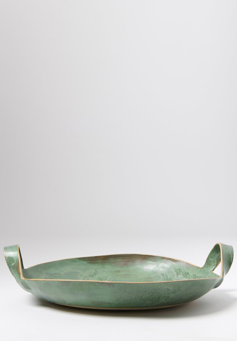 Laurie Goldstein Large Ceramic Bowl with Handles in Green	