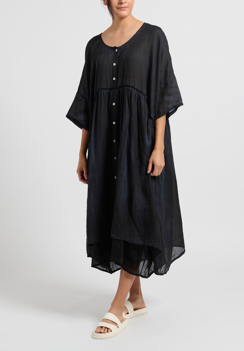 Gilda Midani Linen Solid Dyed Over Dress in Black