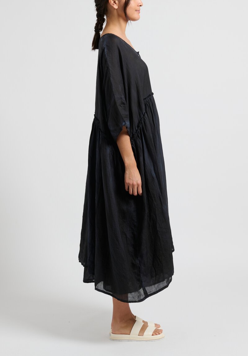 Gilda Midani Linen Solid Dyed Over Dress in Black