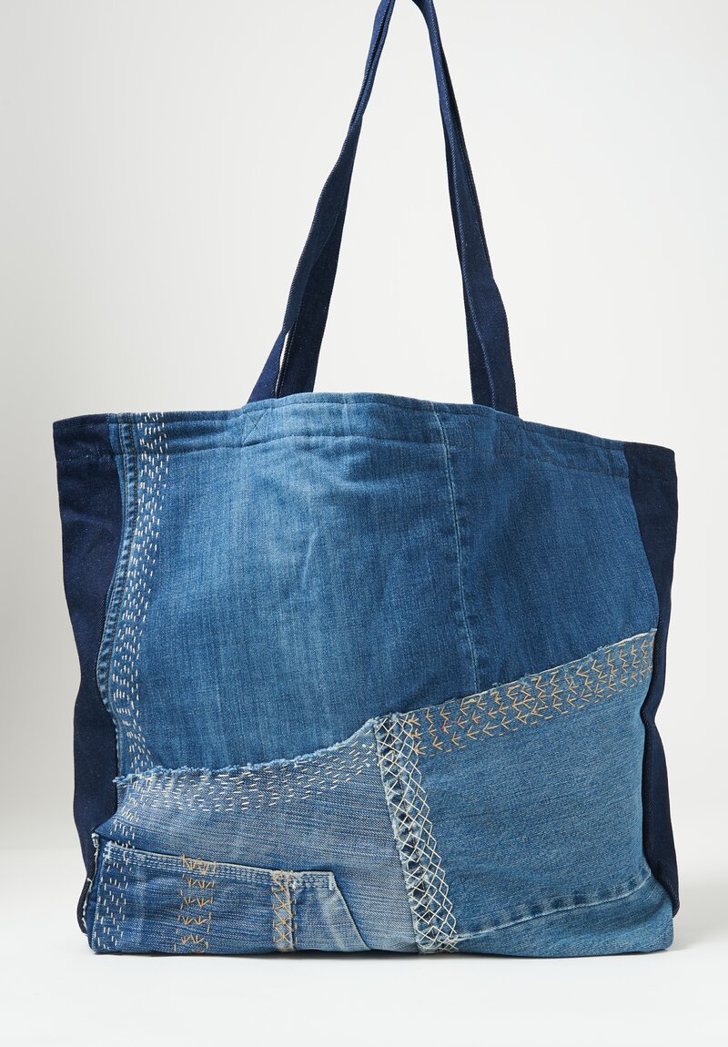 By Walid Cotton Denim Repatch Tote Bag	
