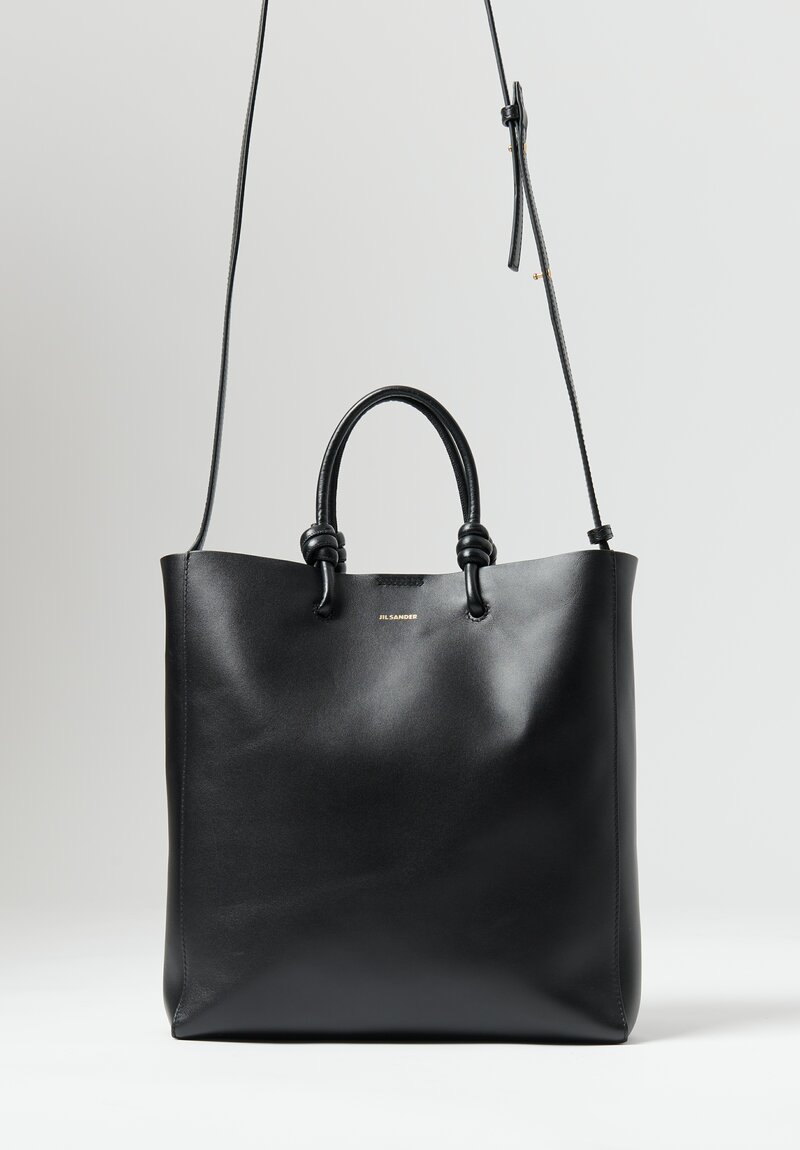 Jil Sander Smooth Calf Leather Medium Giro Tote in Black | Santa Fe Dry ...