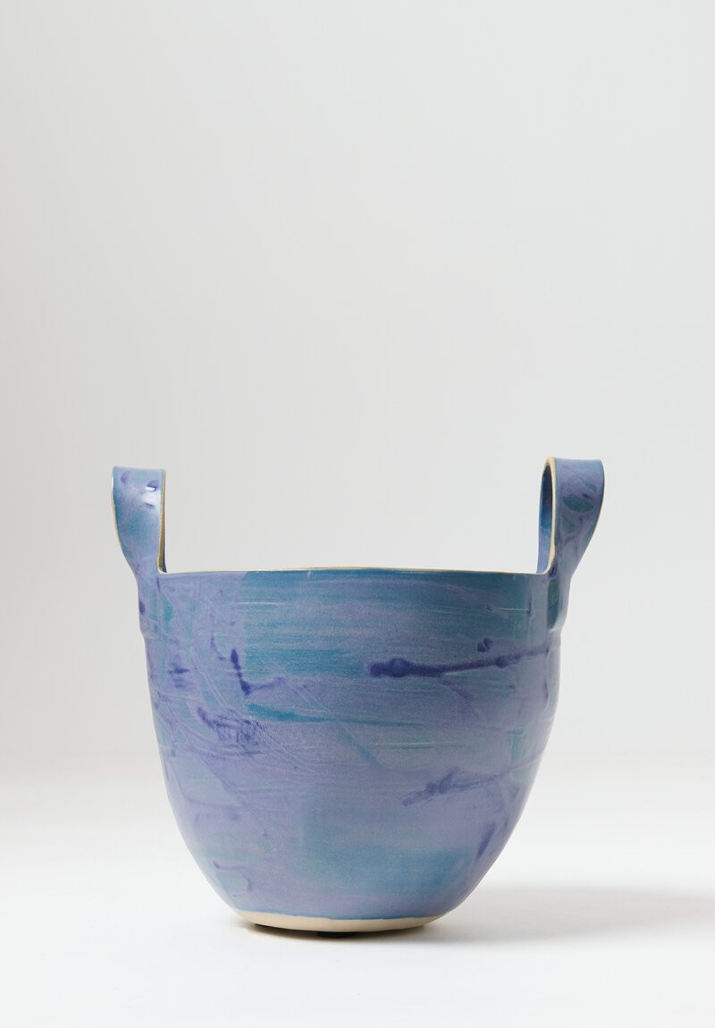 Laurie Goldstein Medium Ceramic Basket Bowl Blue	