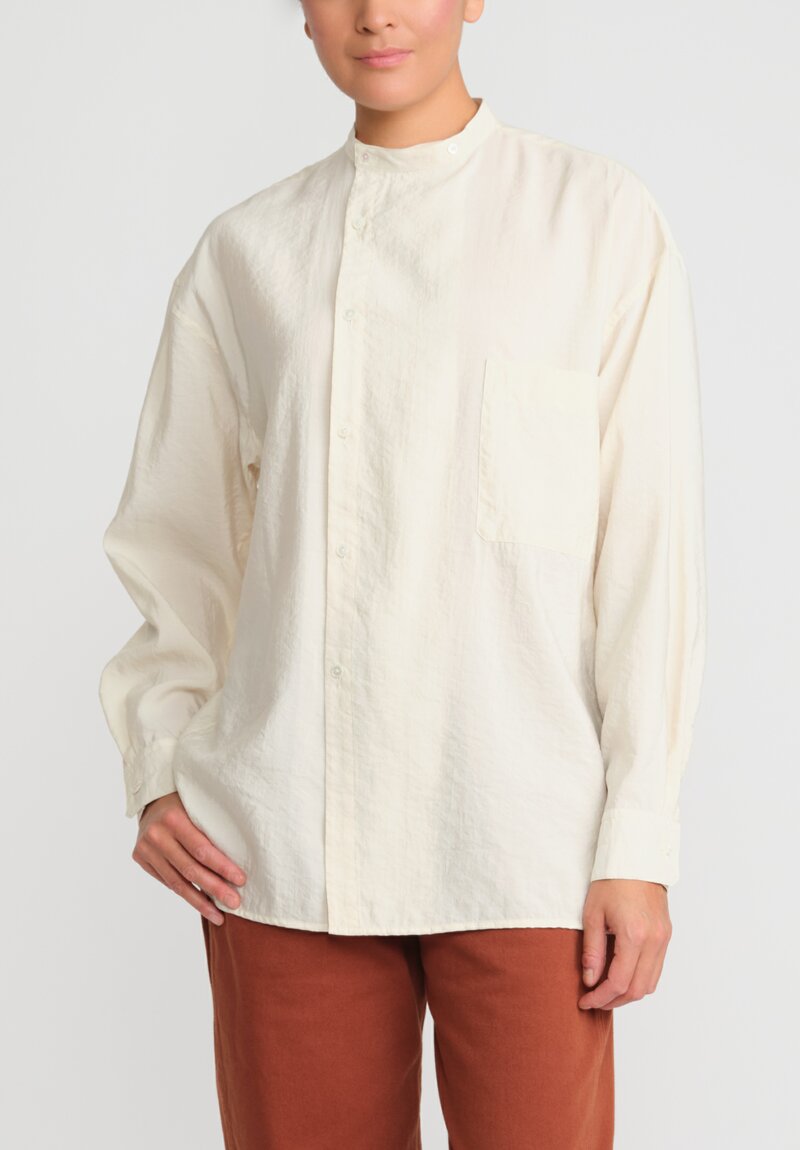 Lemaire Dry Silk Asymmetric Shirt in Light Cream