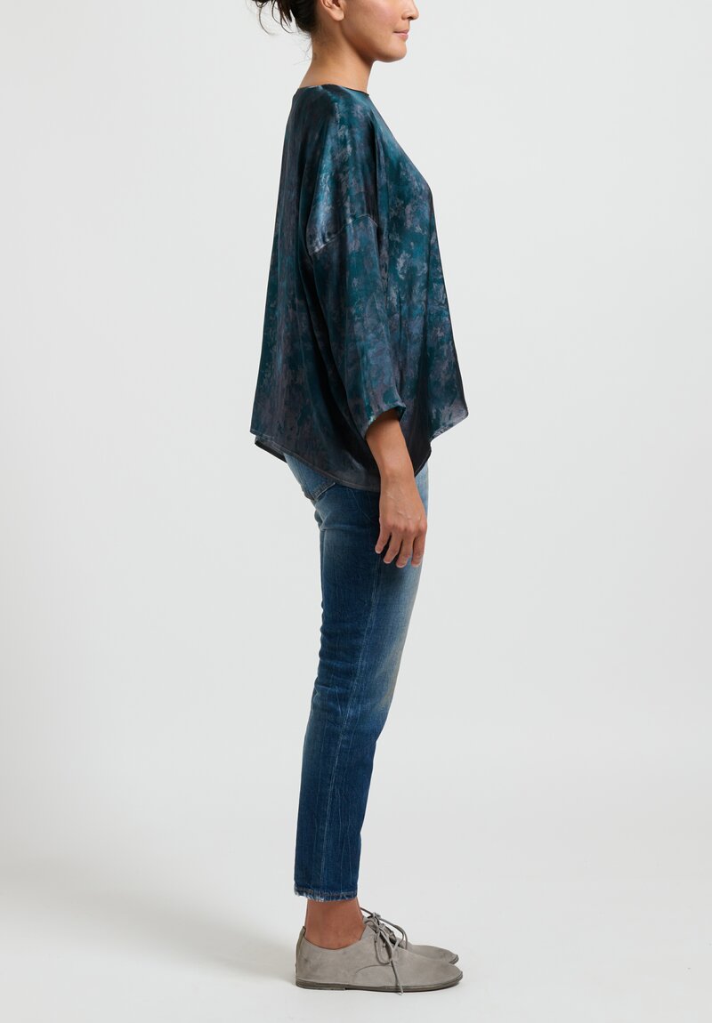 Avant Toi 3/4 Sleeve Silk Boreal Top in forest Green