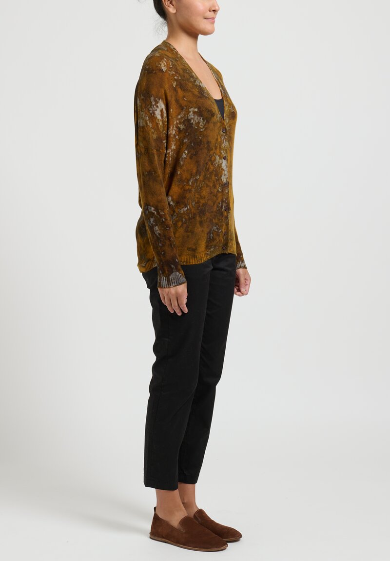 Avant Toi Hand Painted Boreal Cashmere Silk Cardigan in Chantharellus Brown