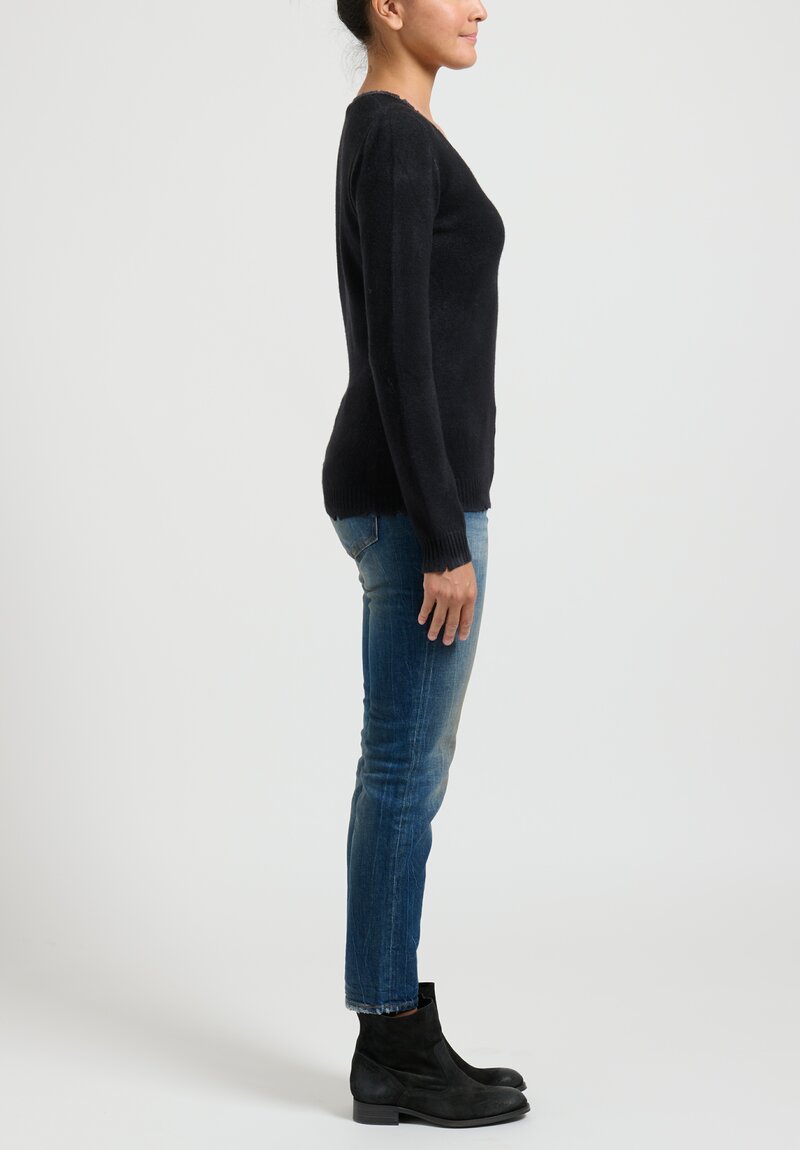 Avant Toi Cashmere Knitted Sweater with Destroyed Edges in Black