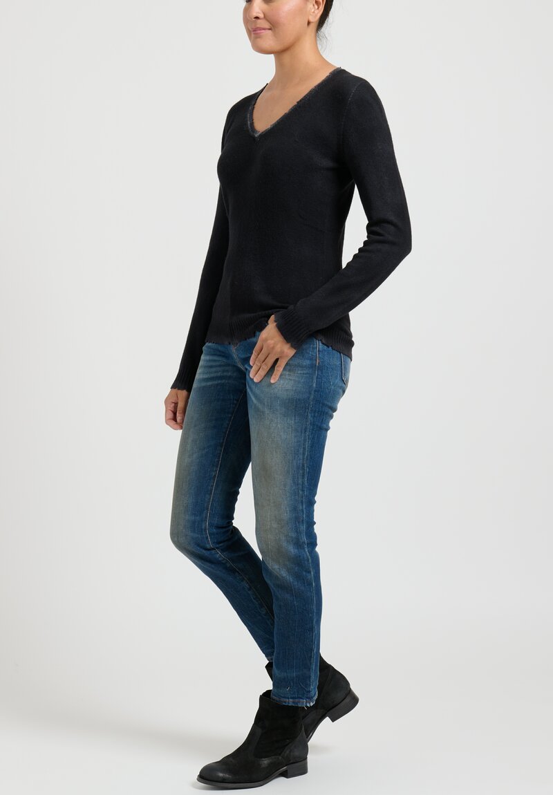 Avant Toi Cashmere Knitted Sweater with Destroyed Edges in Black