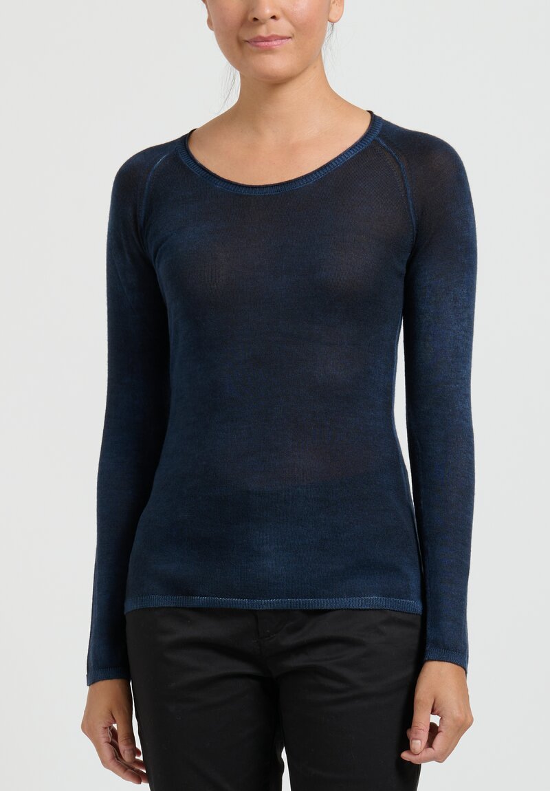 Avant Toi Cashmere Silk Hand Painted Sweater	in Nero Lake Blue