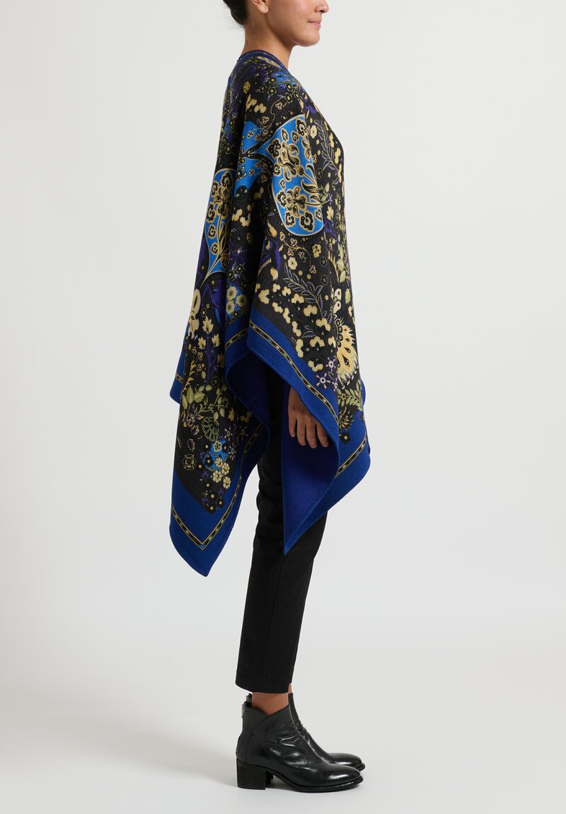 Etro Floral Poncho	in Blue, Gold and Black