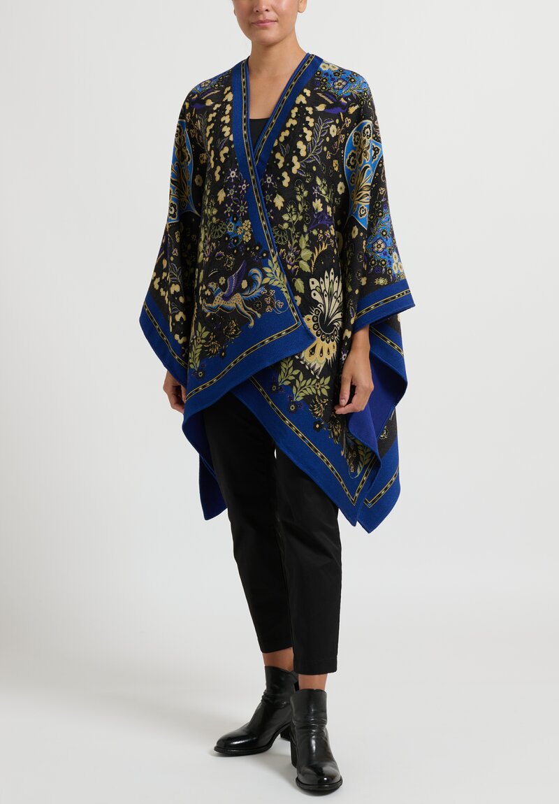 Etro Floral Poncho	in Blue, Gold and Black