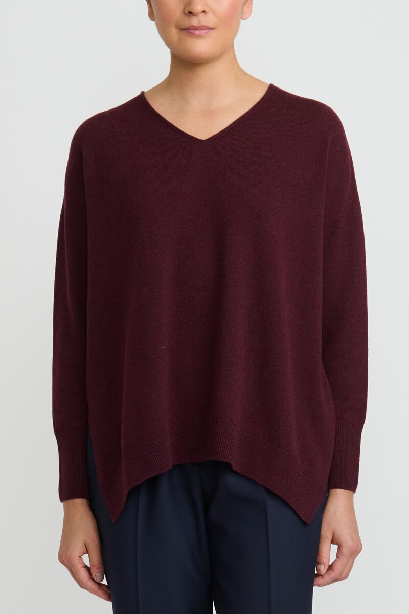 Antonelli Wool Cashmere V Neck Sweater in Red Garnet	