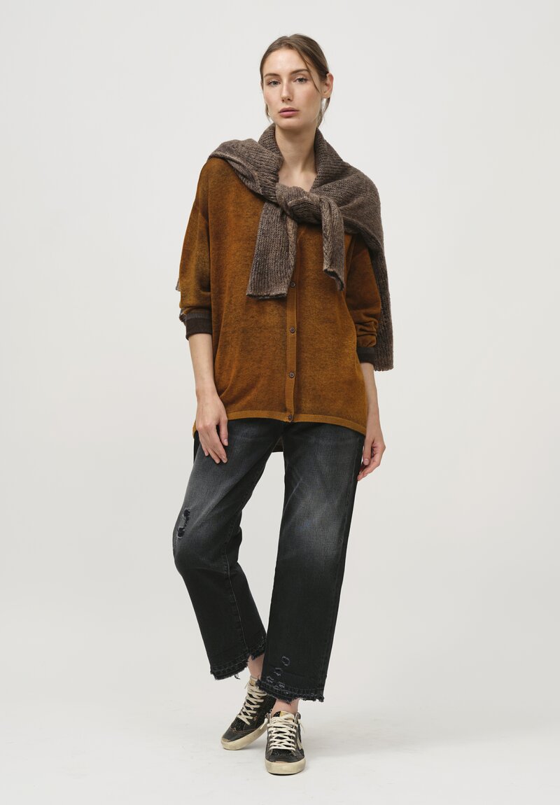 Avant Toi Hand-Painted Cashmere Cardigan in Nero Cantharellus Brown	