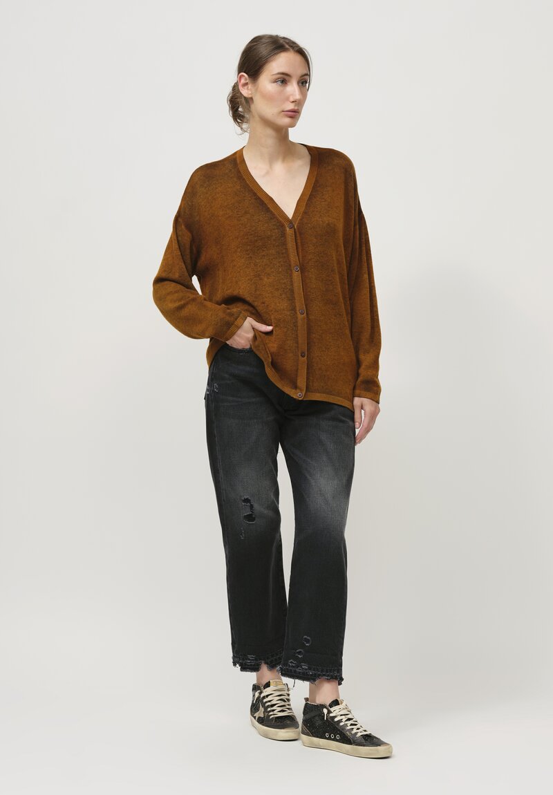 Avant Toi Hand-Painted Cashmere Cardigan in Nero Cantharellus Brown	