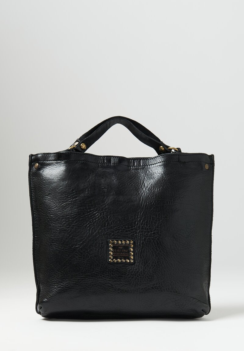 Campomaggi Leather Shopping Bag with Removable Shoulder Strap Black	