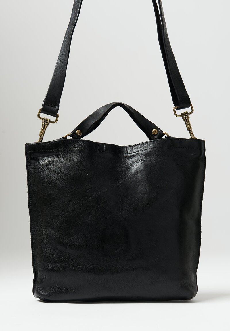 Campomaggi Leather Shopping Bag with Removable Shoulder Strap Black	