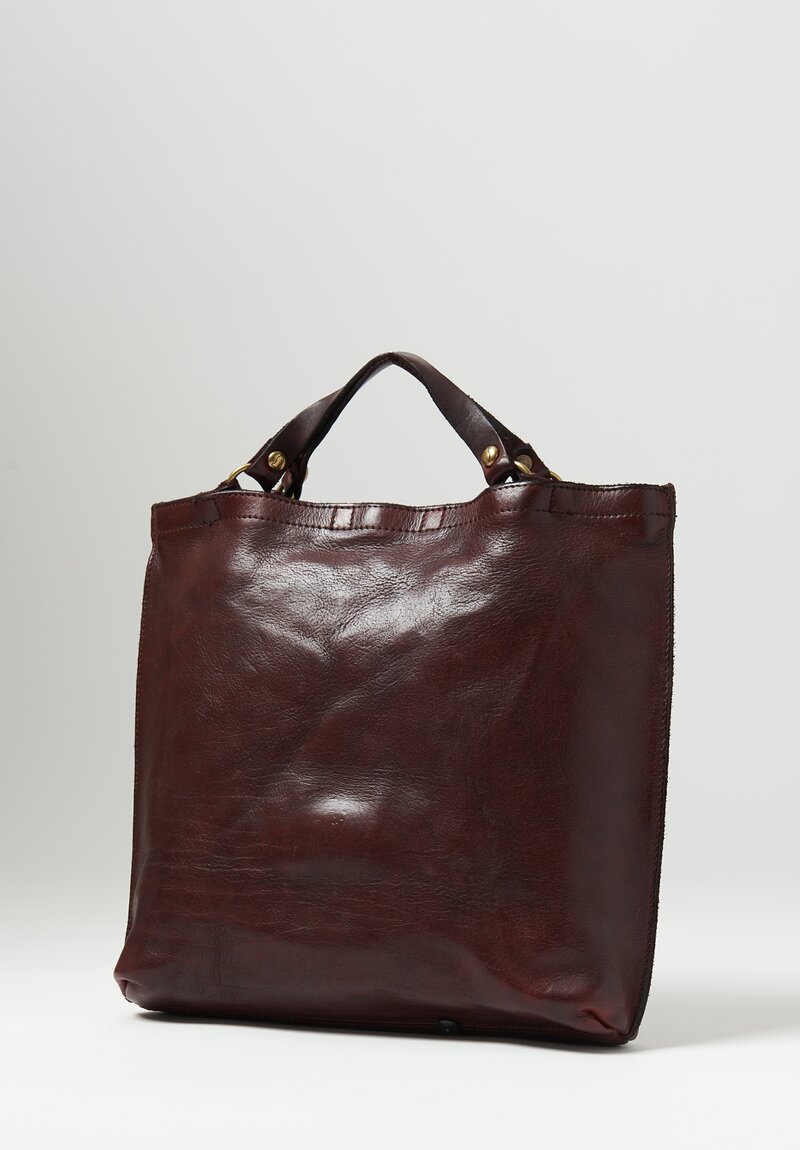 Campomaggi Leather Shopping Bag with Removable Shoulder Strap in Dark Wine Red	